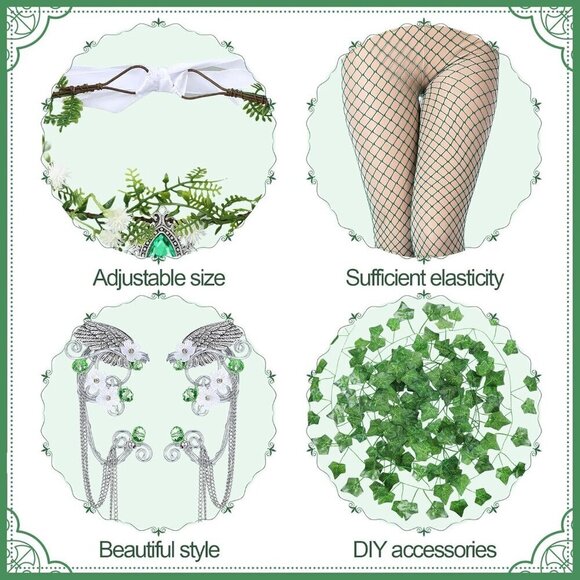 Fairy Elf Costume Accessories Set Woodland Ears Vines Headpiece Jewelry main image 6